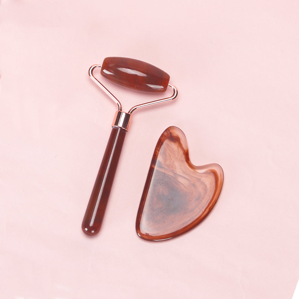 Rodillo facial y Gua Sha para masaje facial y cuidado de la piel