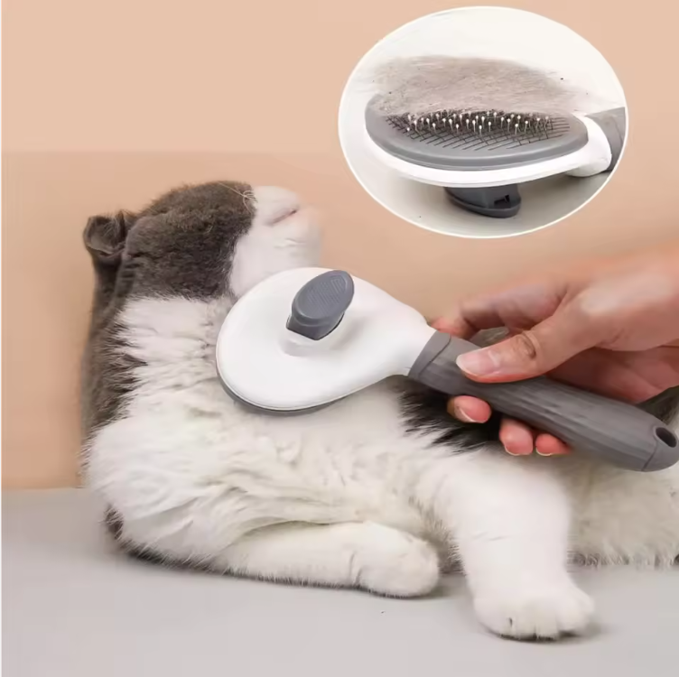Cepillo Autolimpiante de Lujo BARIO para Mascotas – Peine de Aseo Portátil para Perros y Gatos con Botón de Eliminación de Pelo, ABS & TPR