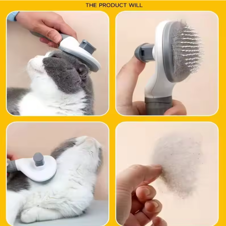 Cepillo Autolimpiante de Lujo BARIO para Mascotas – Peine de Aseo Portátil para Perros y Gatos con Botón de Eliminación de Pelo, ABS & TPR