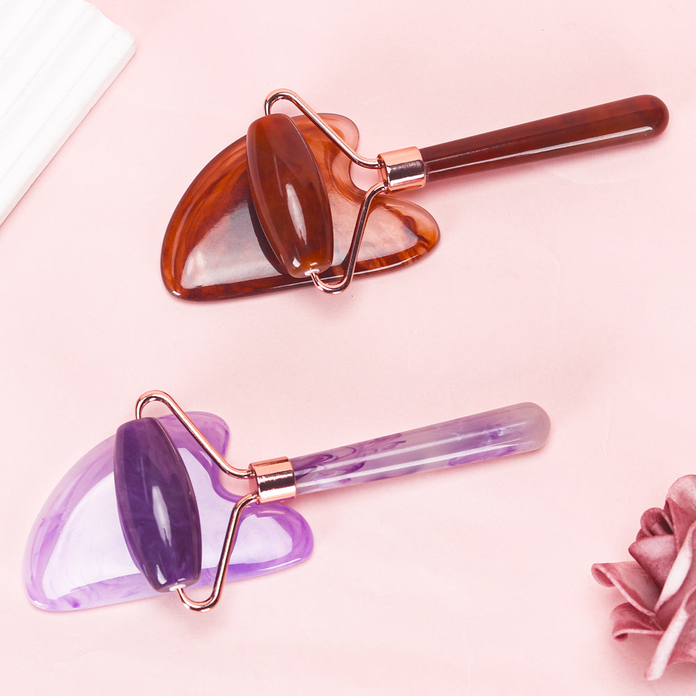 Rodillo facial y Gua Sha para masaje facial y cuidado de la piel
